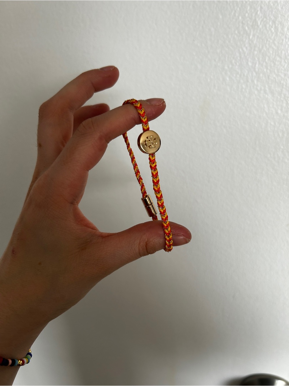 Tory Burch Red and Yellow Braided Logo Toggle Bracelet